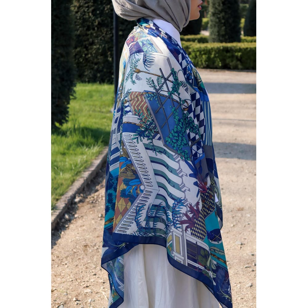 140*140 AVLU DESEN EŞARP/OMUZ ŞALI LACİVERT