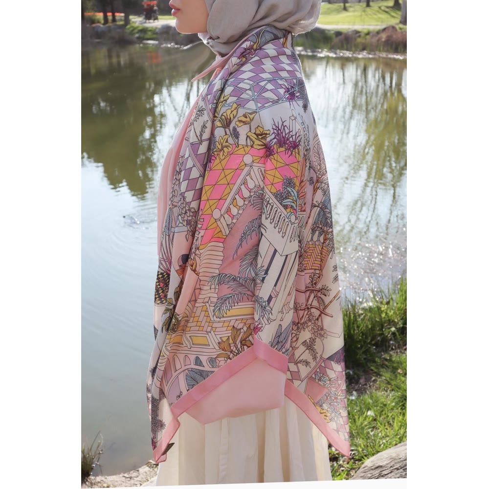 140*140 AVLU DESEN EŞARP/OMUZ ŞALI SOFT PEMBE