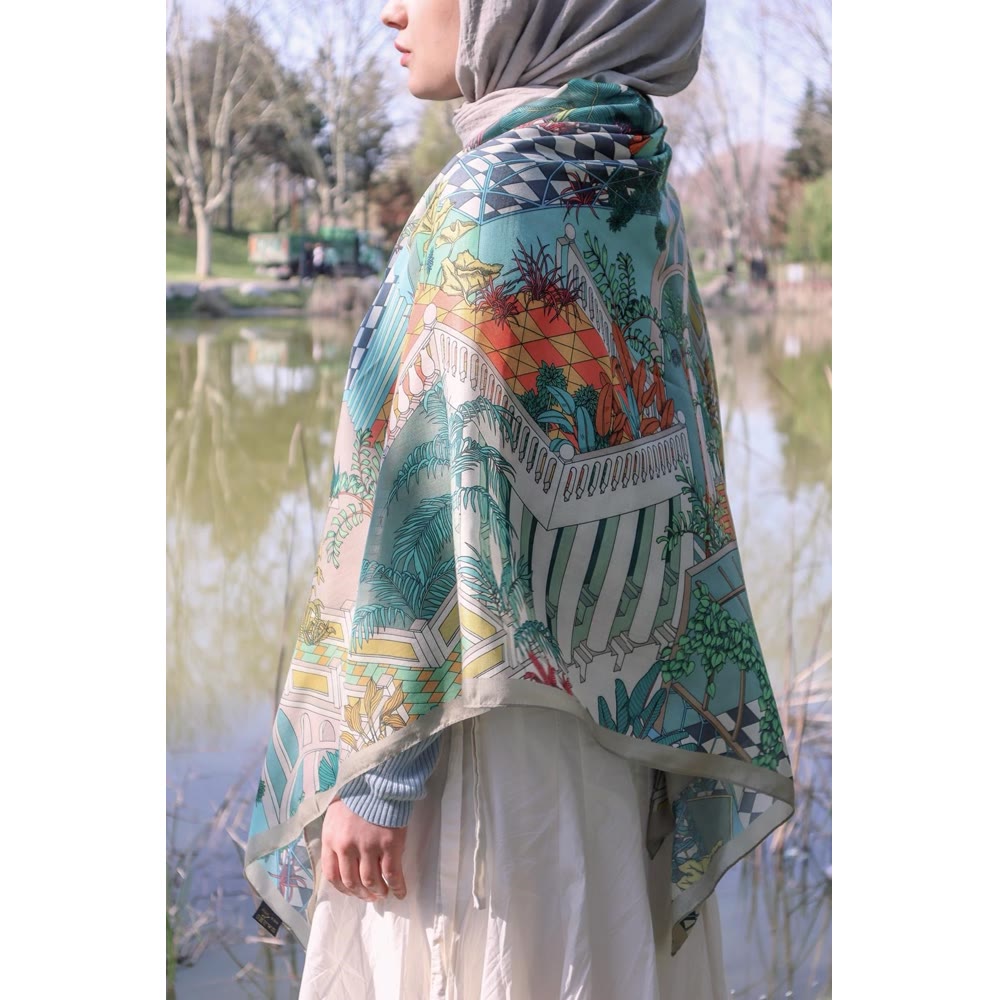 140*140 AVLU DESEN EŞARP/OMUZ ŞALI SOFT YEŞİL