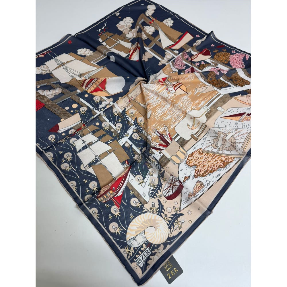 96*96 OCEAN DESEN EŞARP KREM