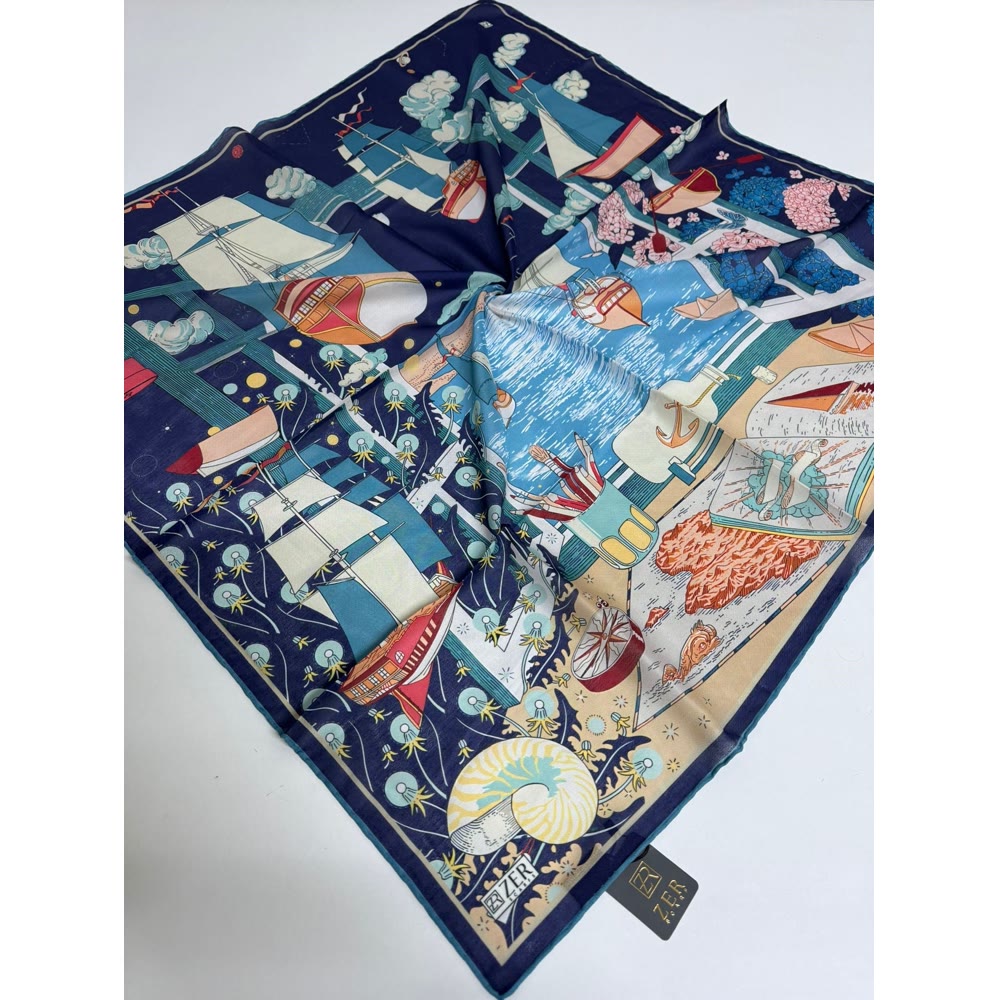 96*96 OCEAN DESEN EŞARP LACİVERT