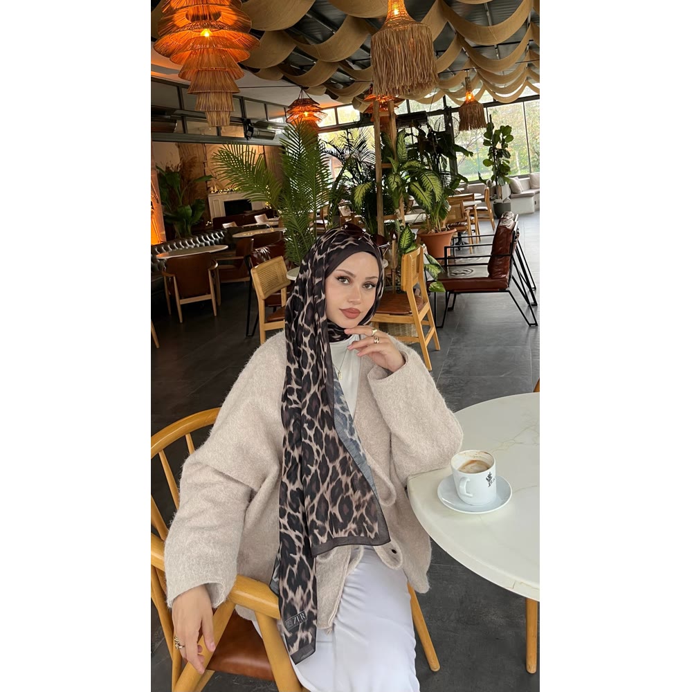 LEOPAR DESEN ŞAL SICAK KAHVE