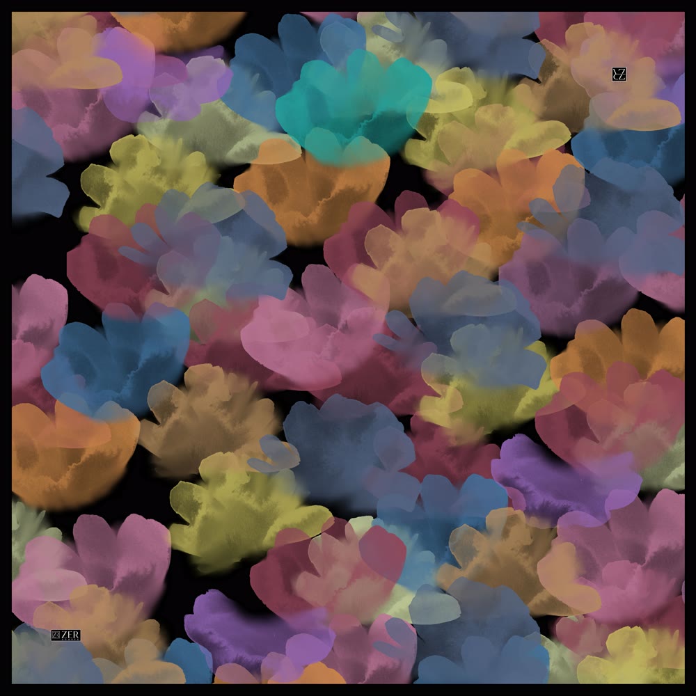 PASTEL BLOOM EŞARP SİYAH-RENKLİ ÇİÇEK 