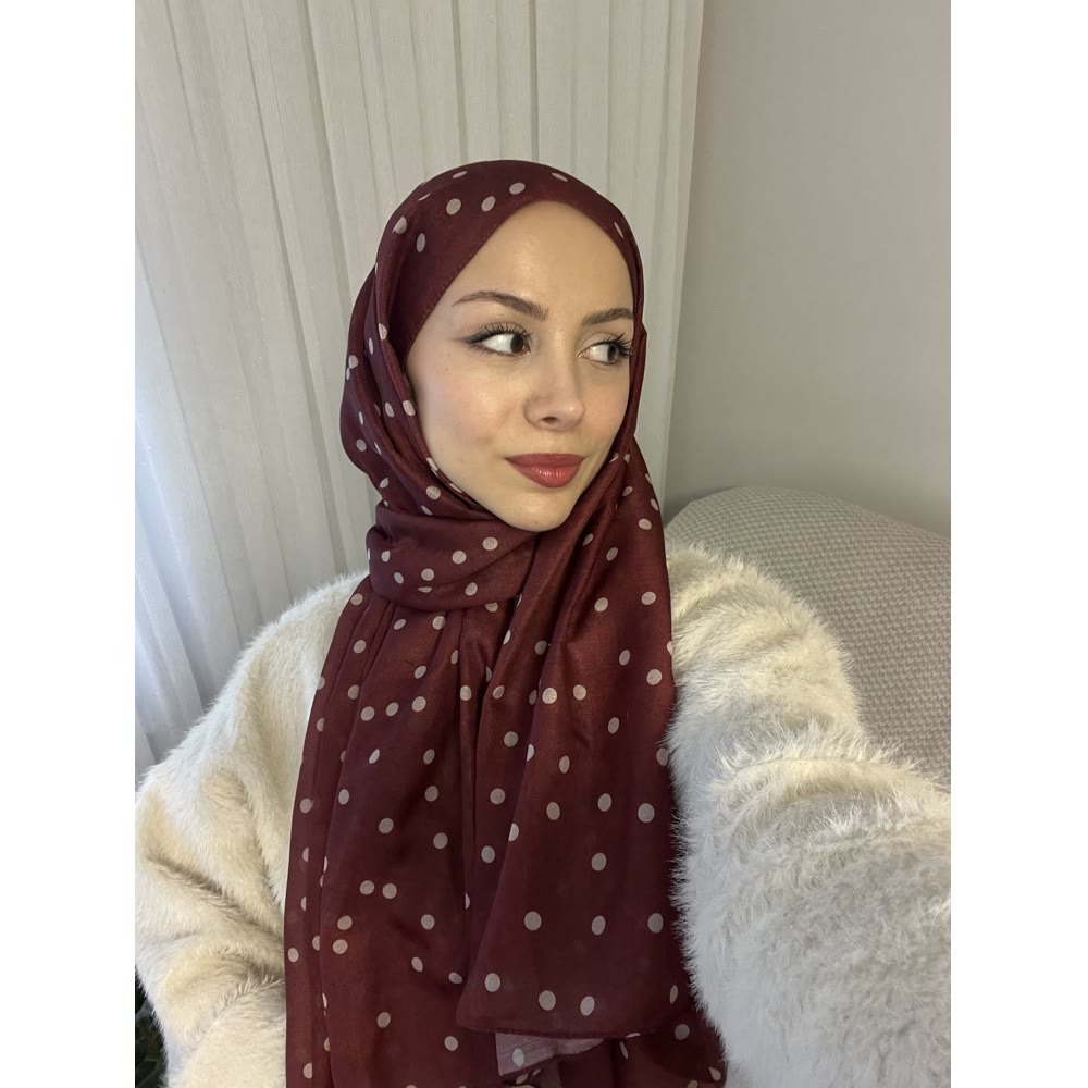 POLKA DOTS DESENLİ ŞAL BORDO