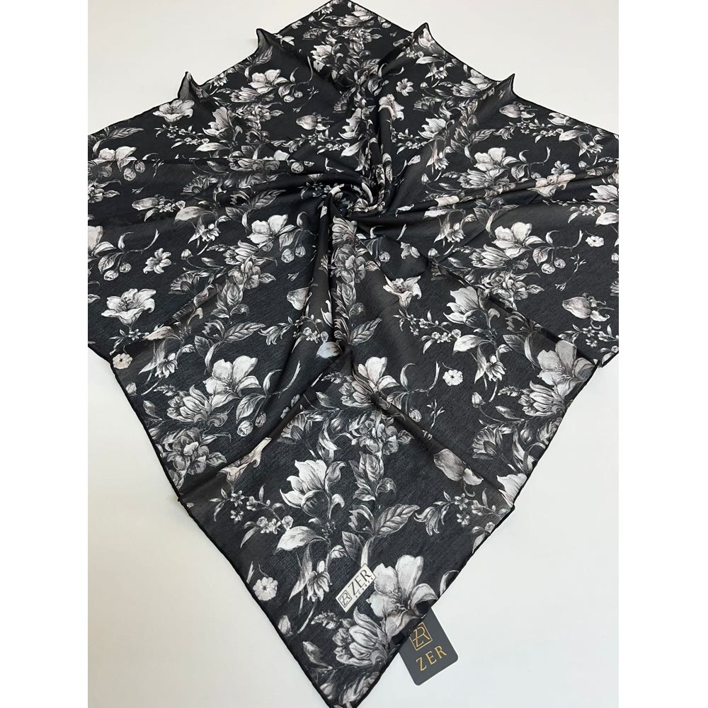 ROSELLE EŞARP GRİ ÇİÇEK
