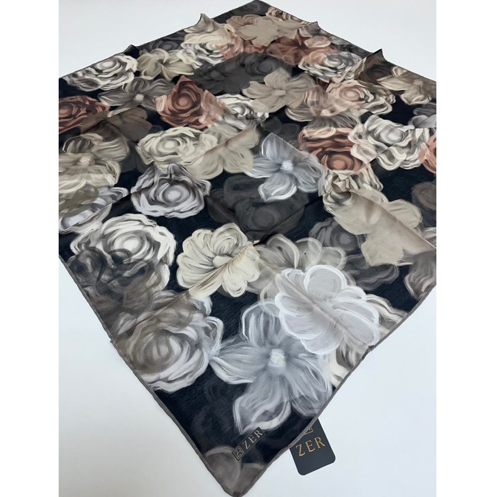 WATER BLOOM EŞARP SİYAH GRİ ÇİÇEK