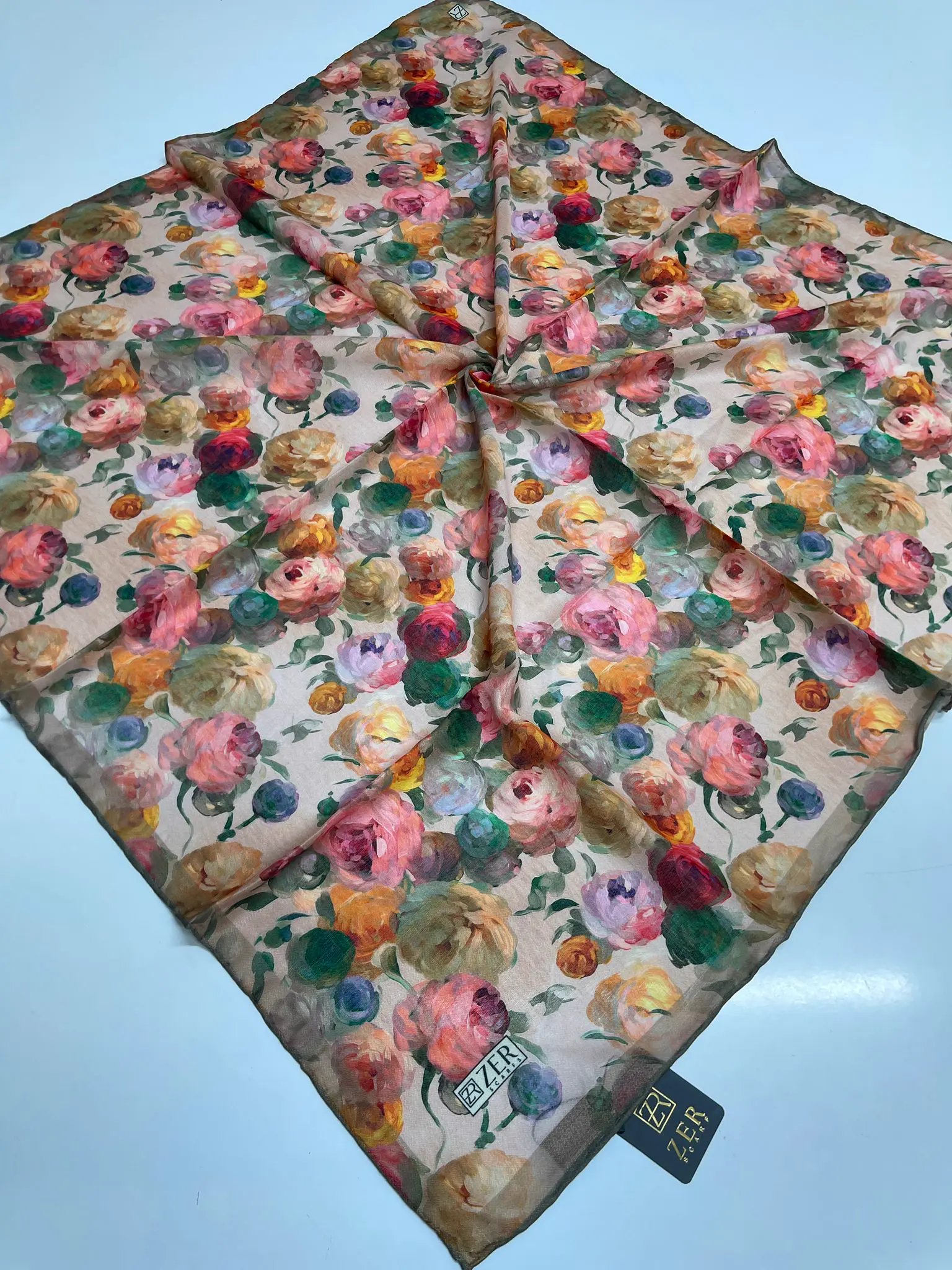 FLOWER GARDEN DESEN EŞARP VİZON