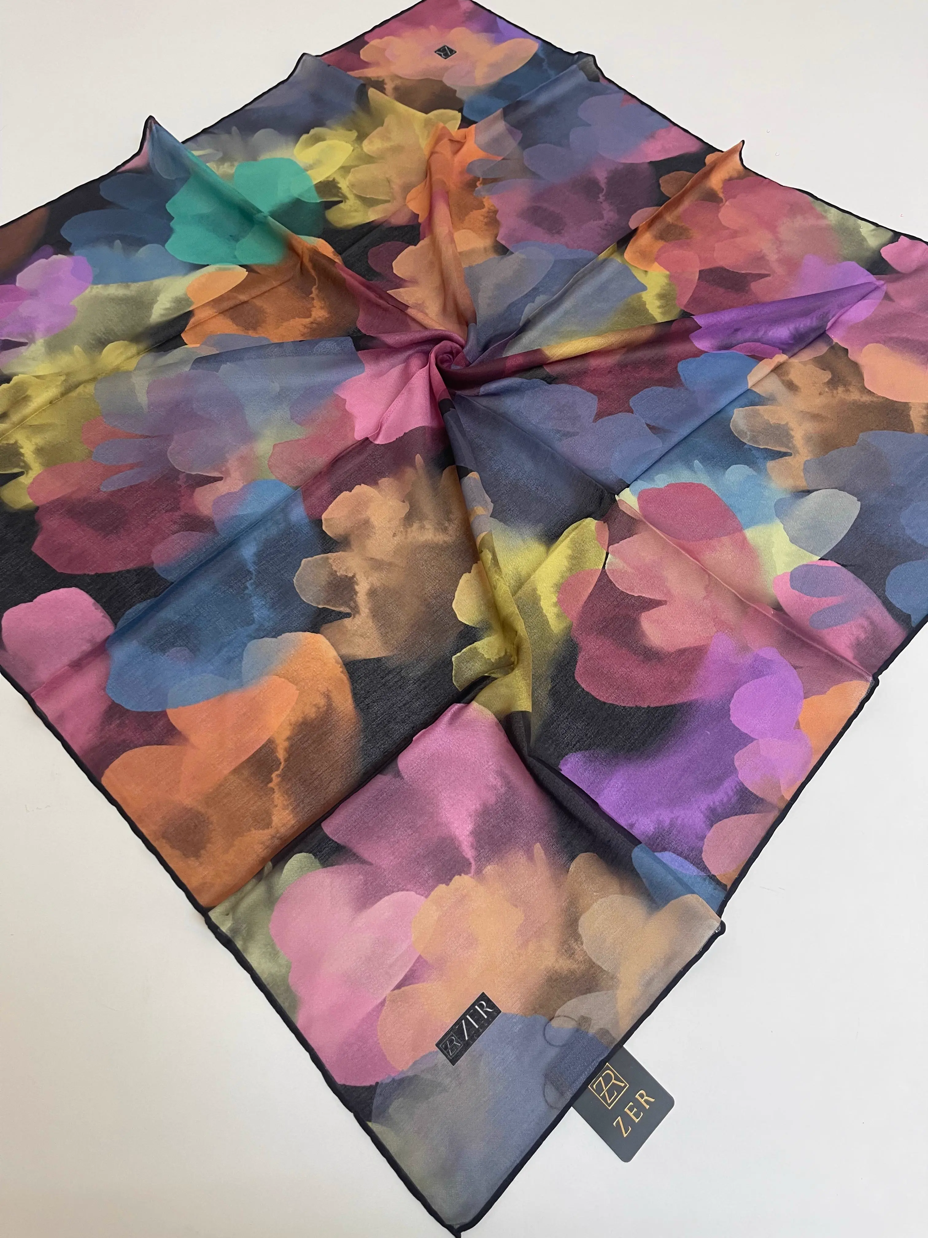 PASTEL BLOOM EŞARP SİYAH-RENKLİ ÇİÇEK
