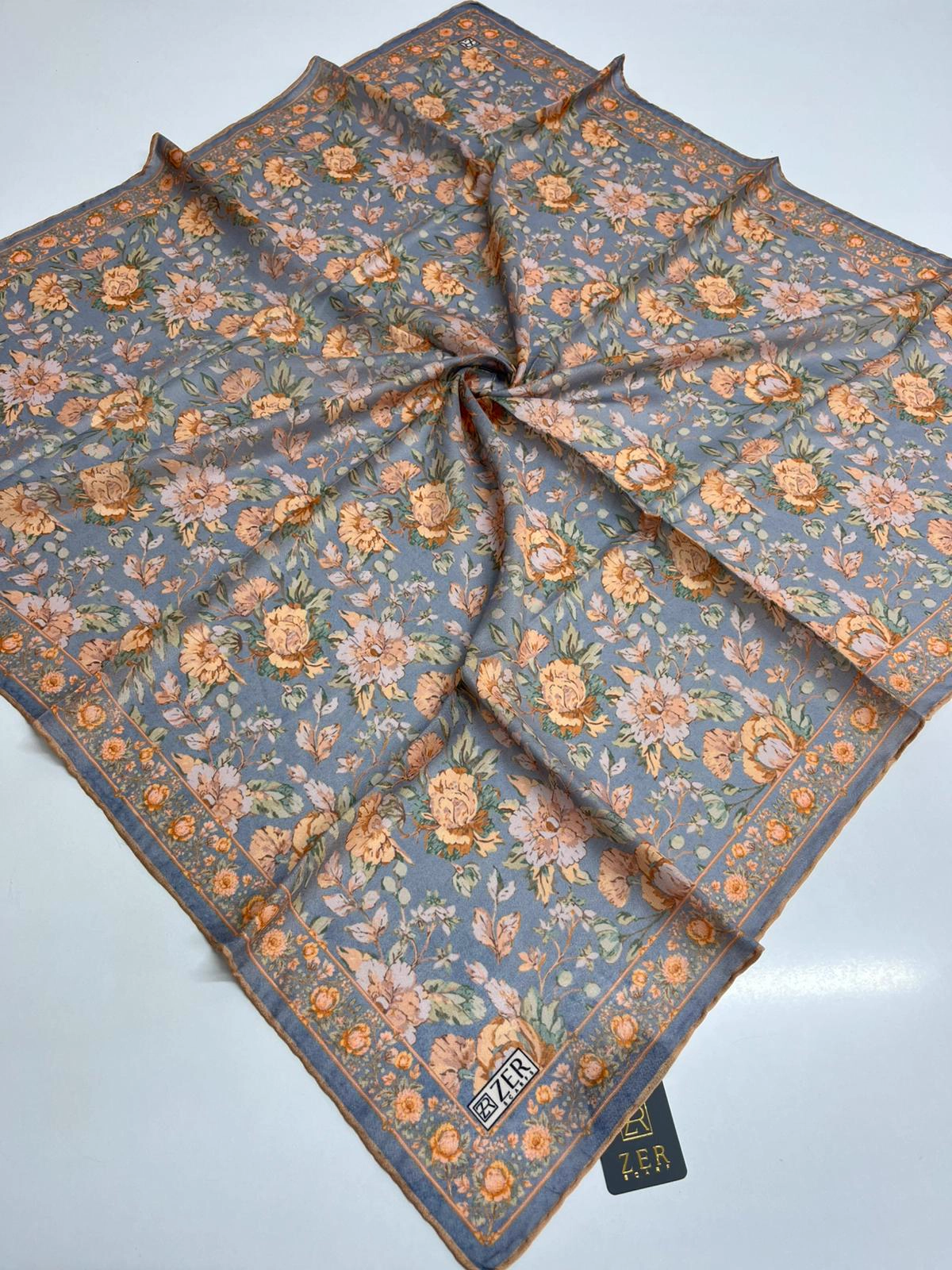 ETHNIC BLOOM DESEN EŞARP ÇELİK GRİ