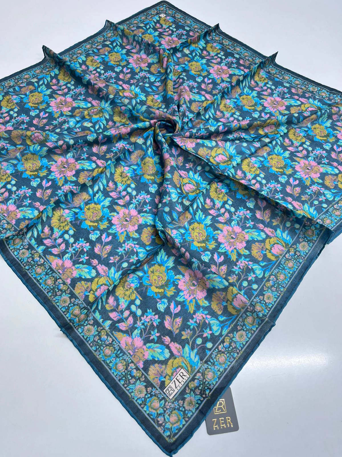 ETHNIC BLOOM DESEN EŞARP LACİVERT