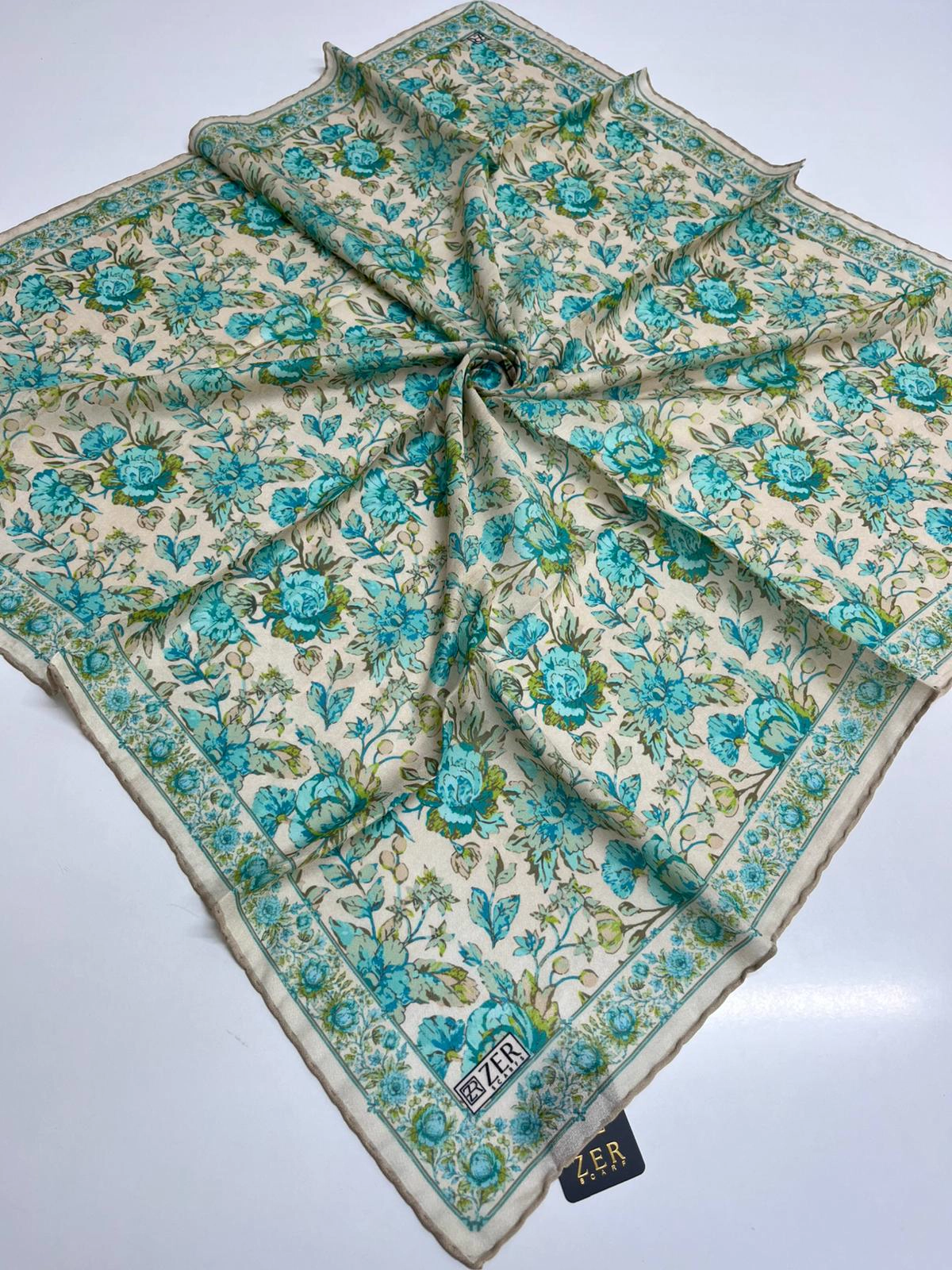 ETHNIC BLOOM DESEN EŞARP MAVİ