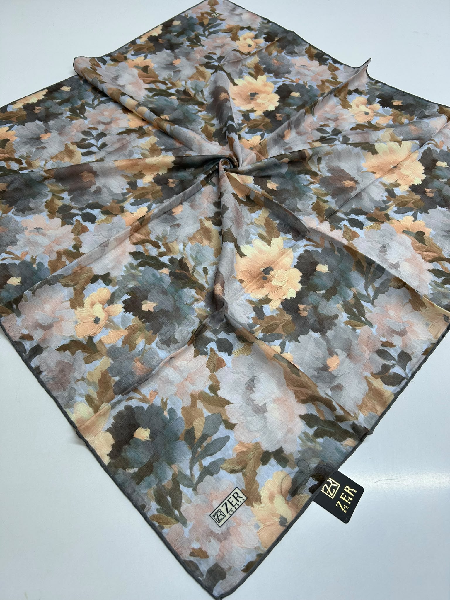 AMBER BLOOM DESEN EŞARP VİZON-GRİ
