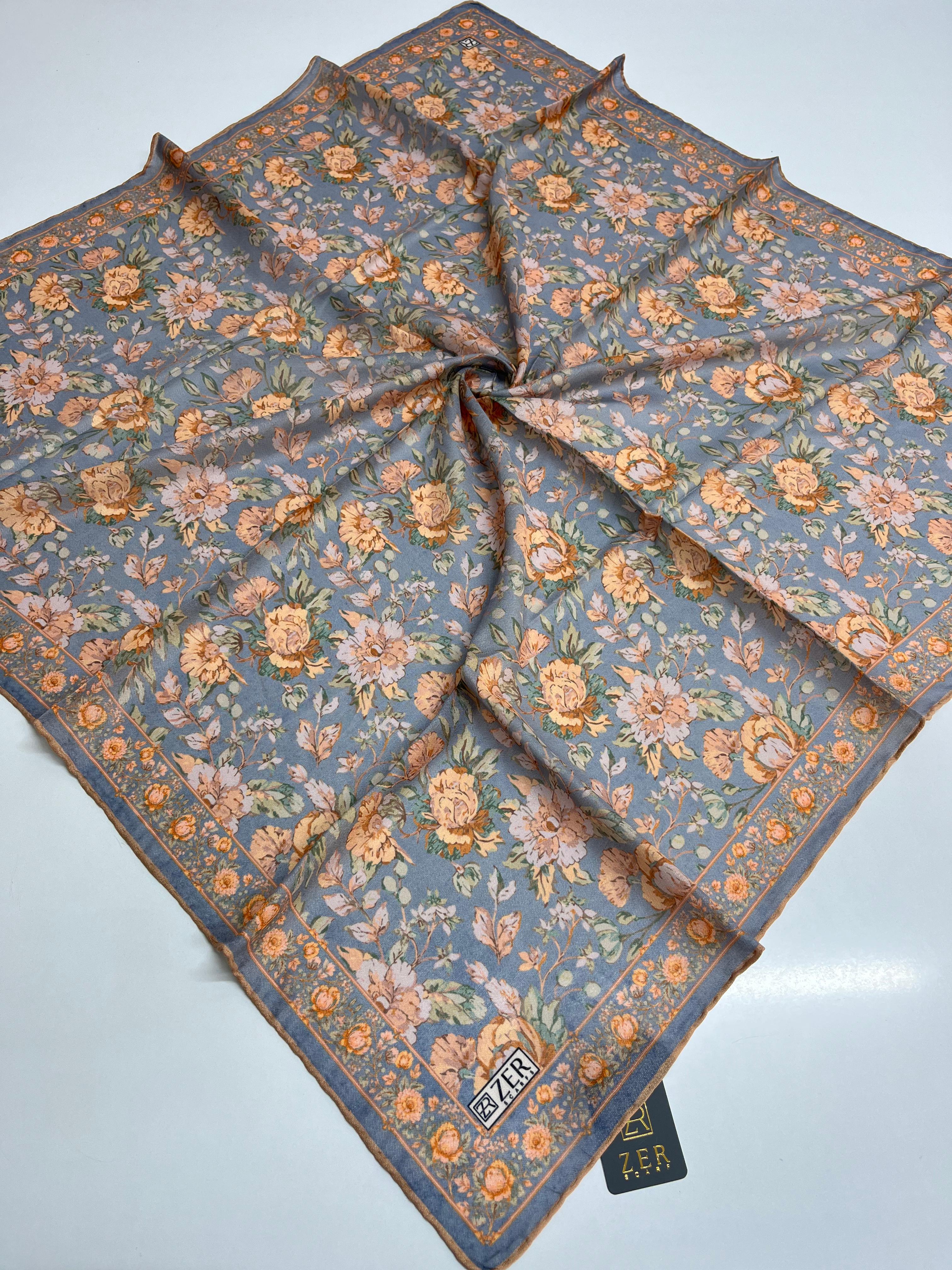 ETHNIC BLOOM DESEN EŞARP MAVİ