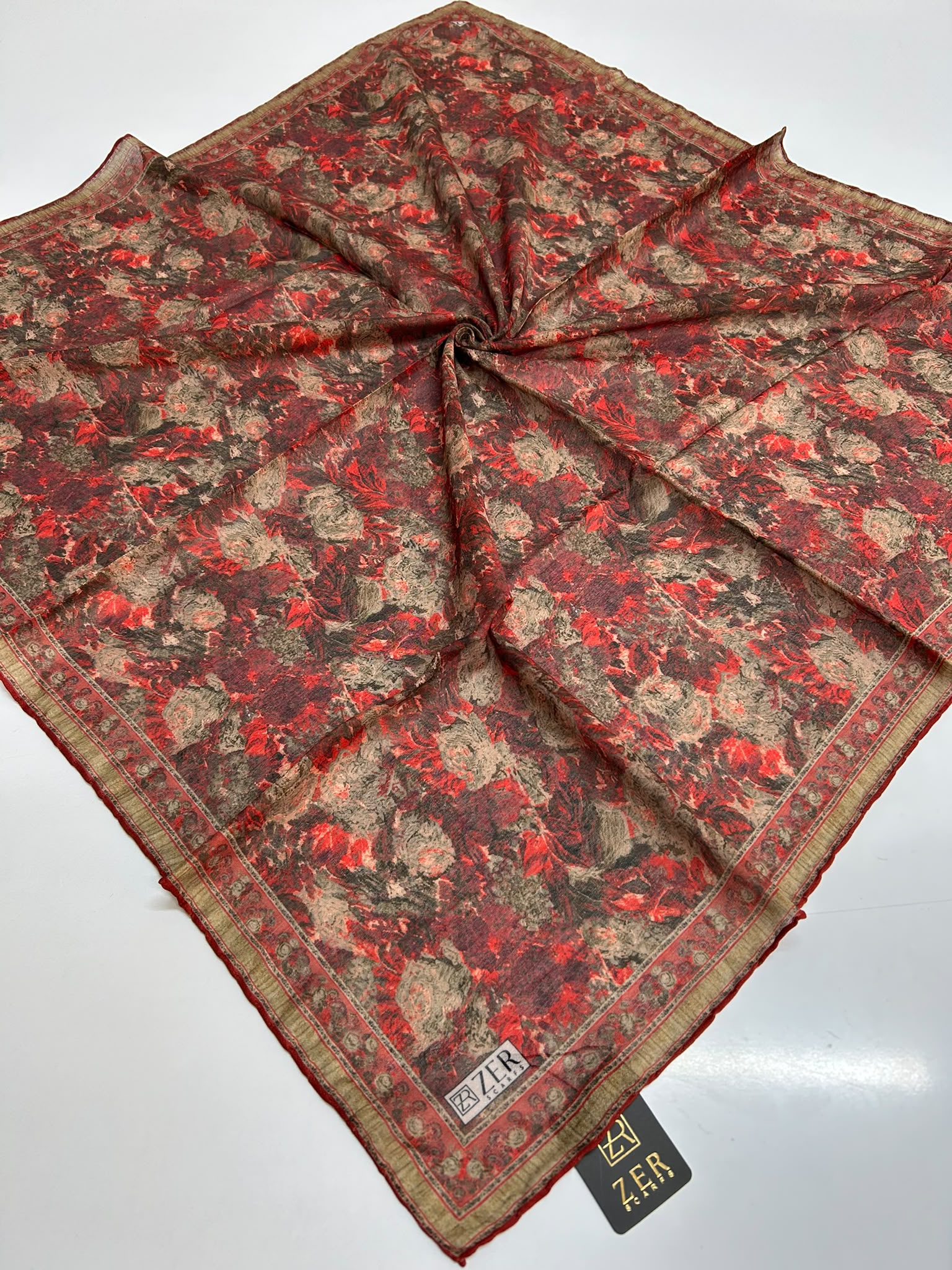 VINTAGE ROSE DESEN EŞARP BORDO