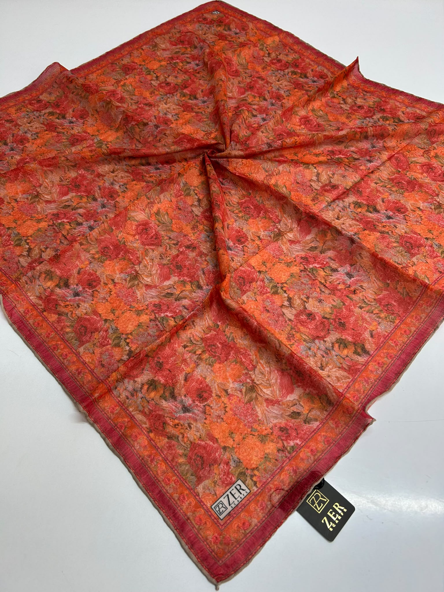 VINTAGE ROSE DESEN EŞARP MERCAN