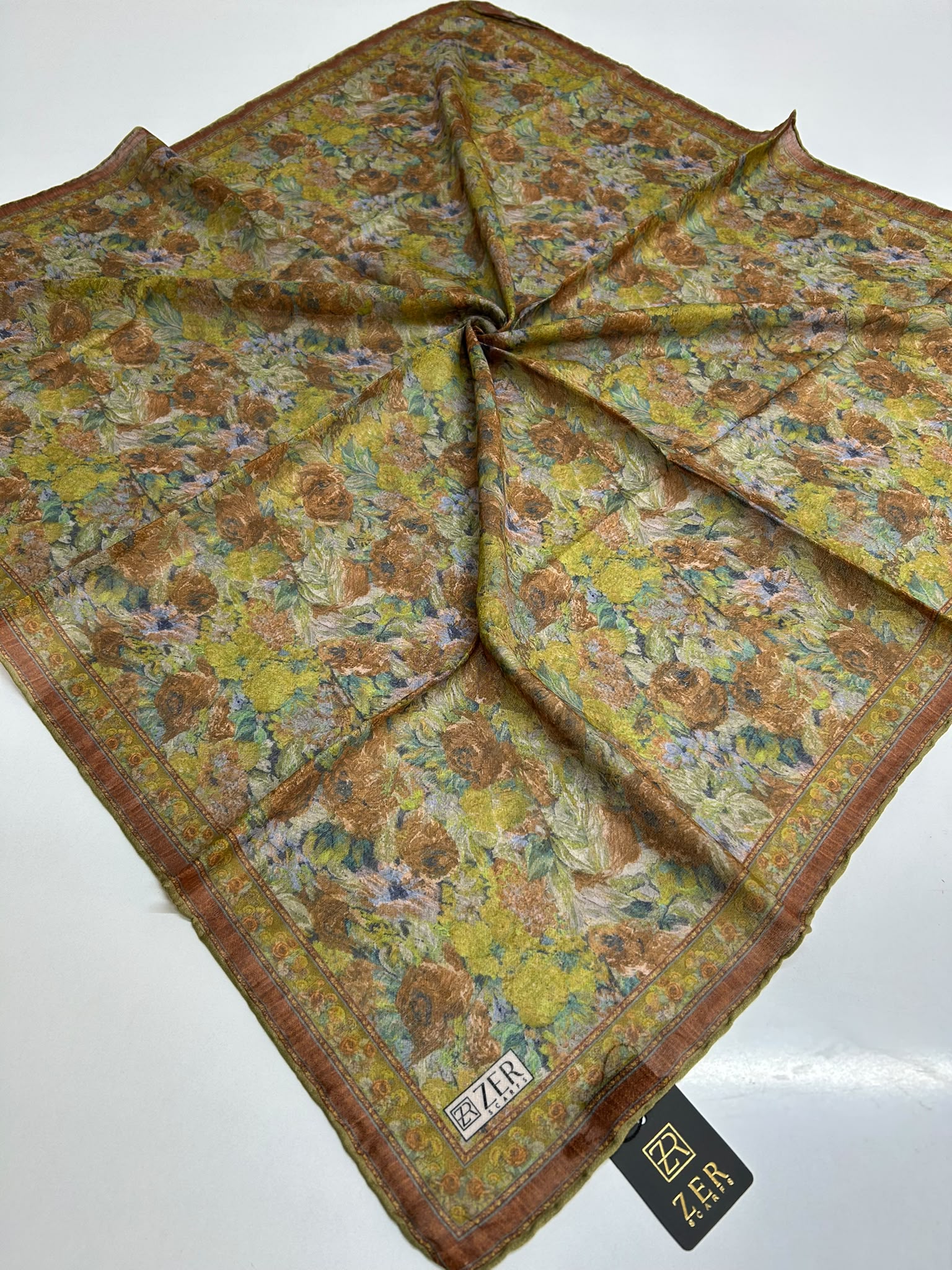 VINTAGE ROSE DESEN EŞARP TABA