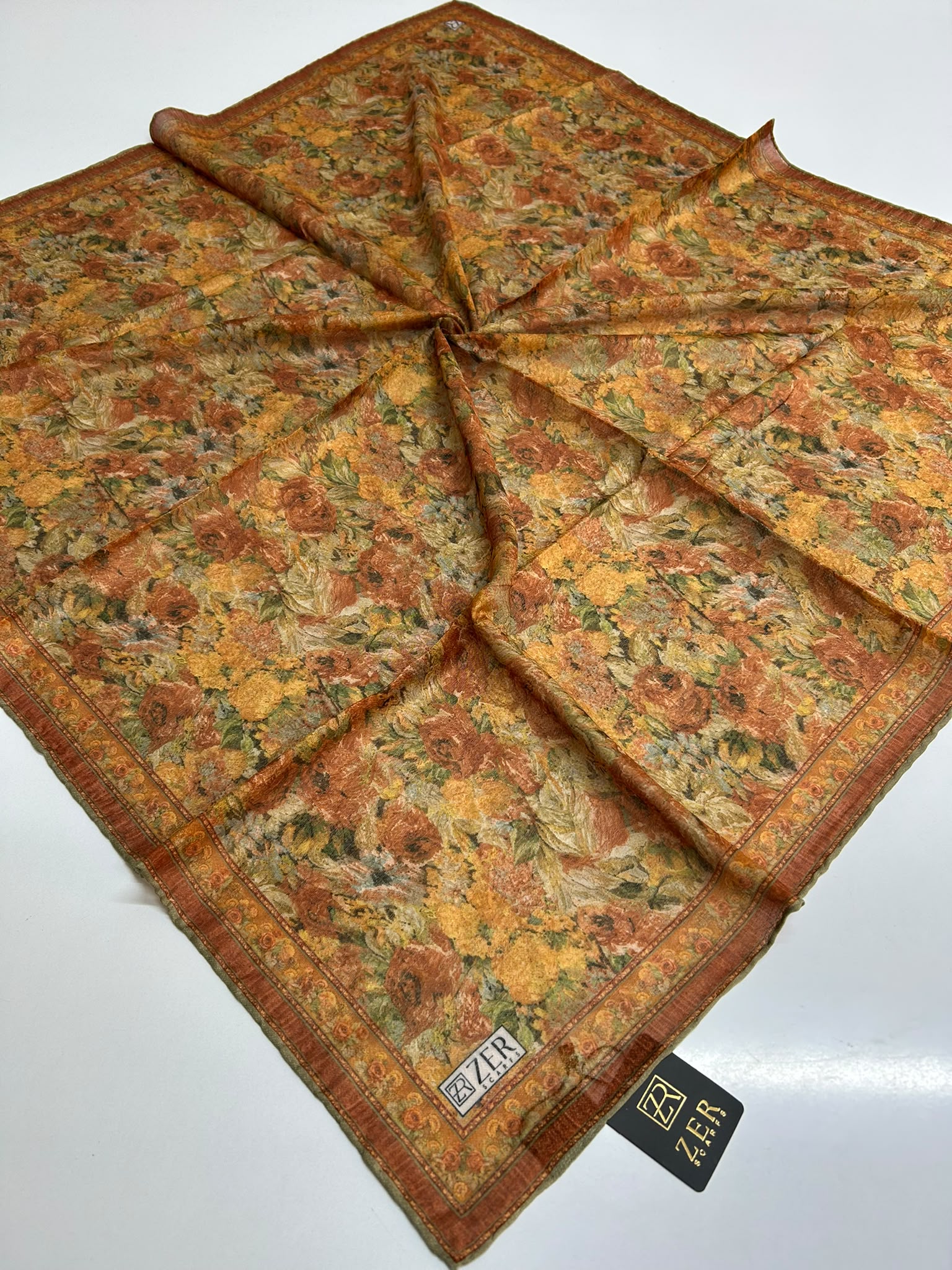 VINTAGE ROSE DESEN EŞARP TARÇIN-HARDAL