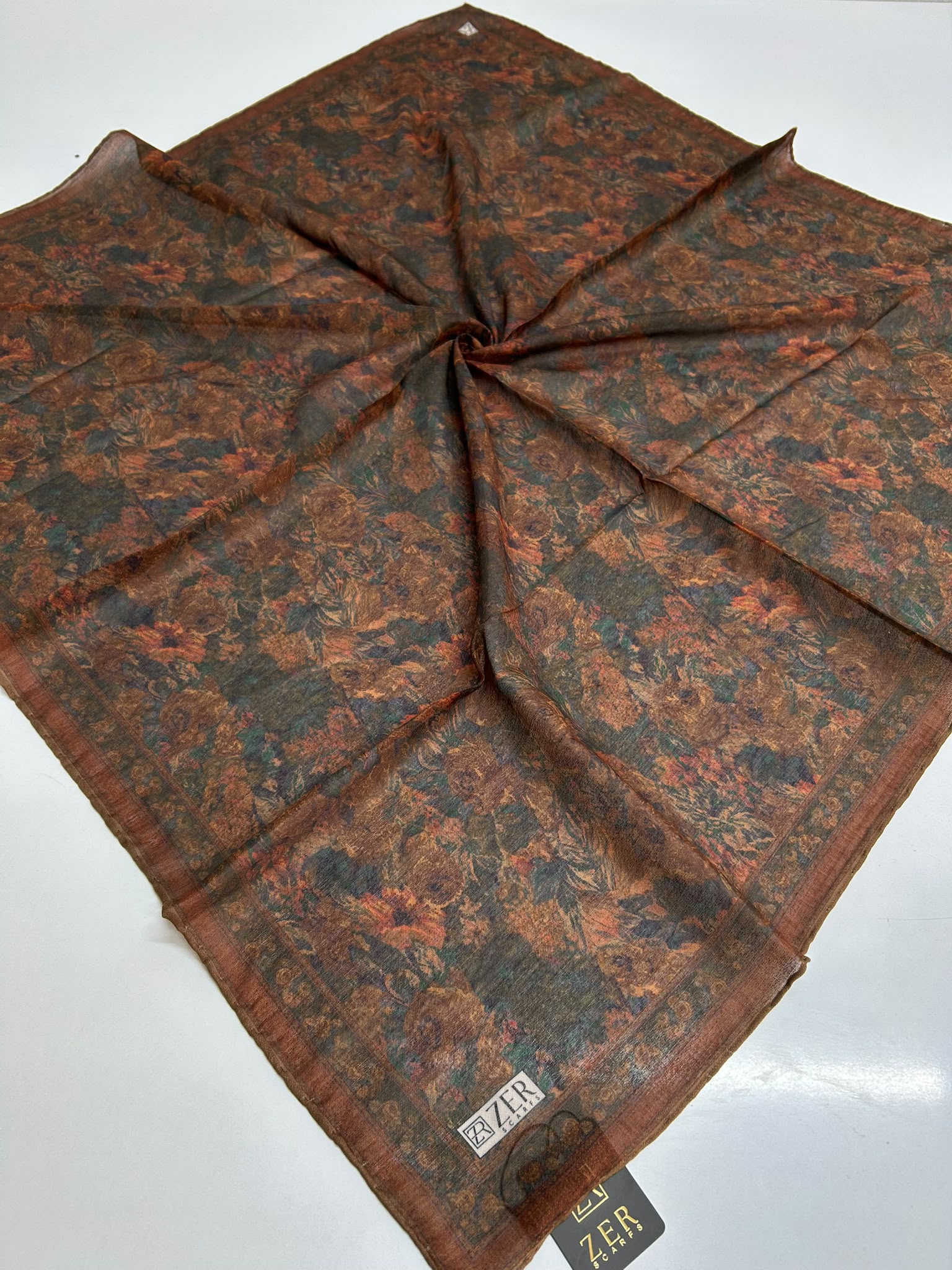 VINTAGE ROSE DESEN EŞARP KAHVE