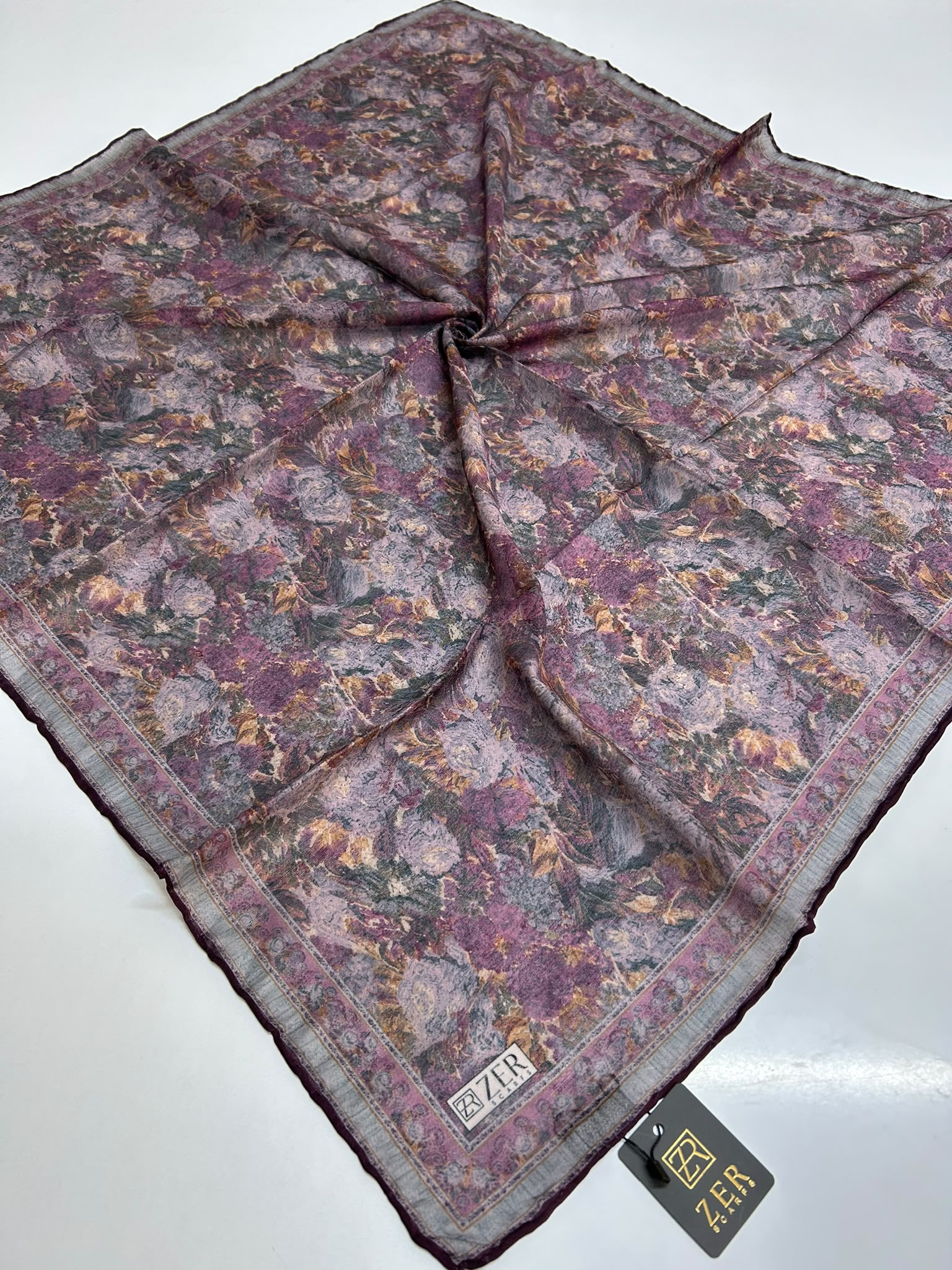VINTAGE ROSE DESEN EŞARP MÜRDÜM-GRİ