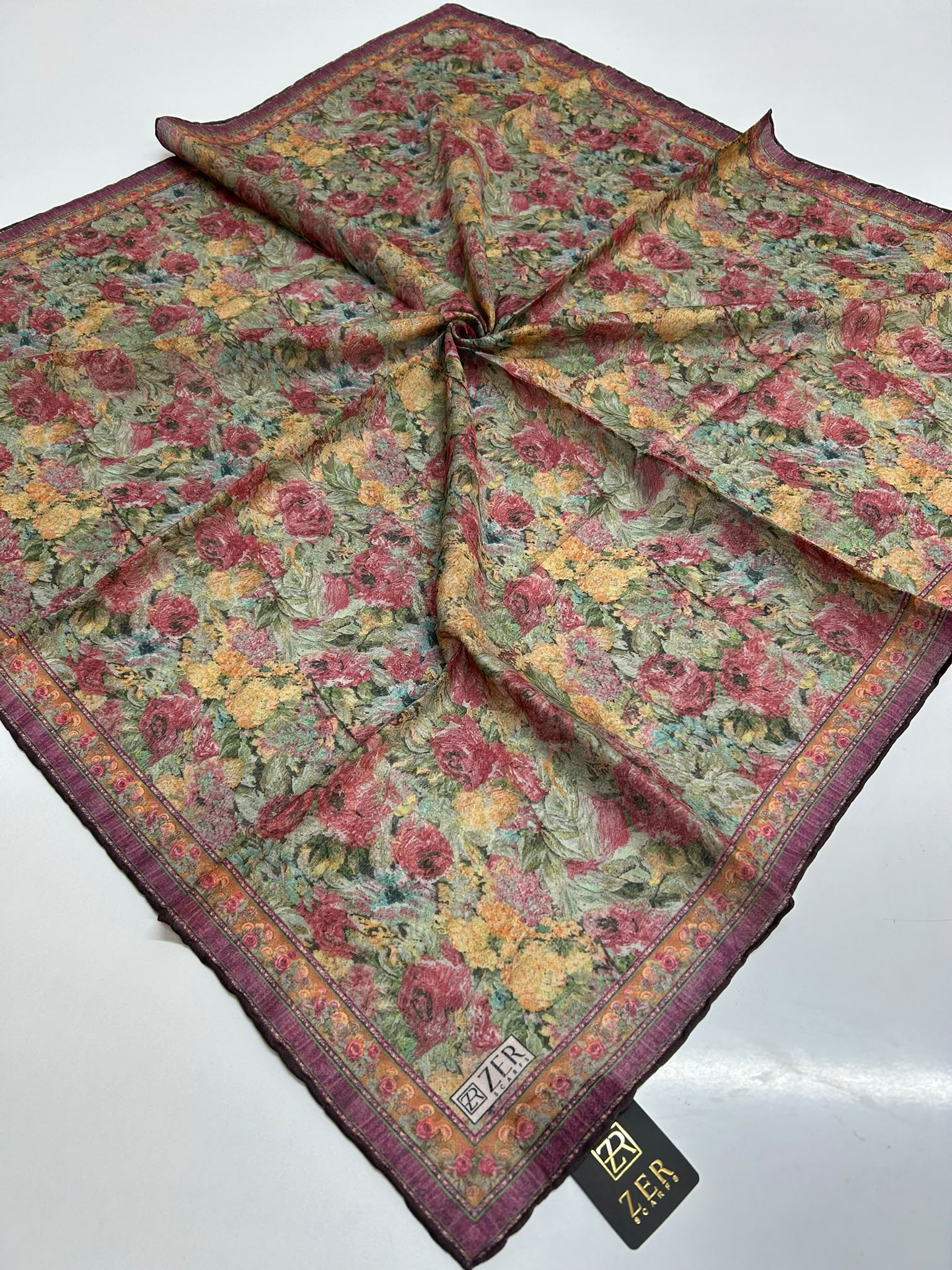 VINTAGE ROSE DESEN EŞARP ÇAĞLA YEŞİL