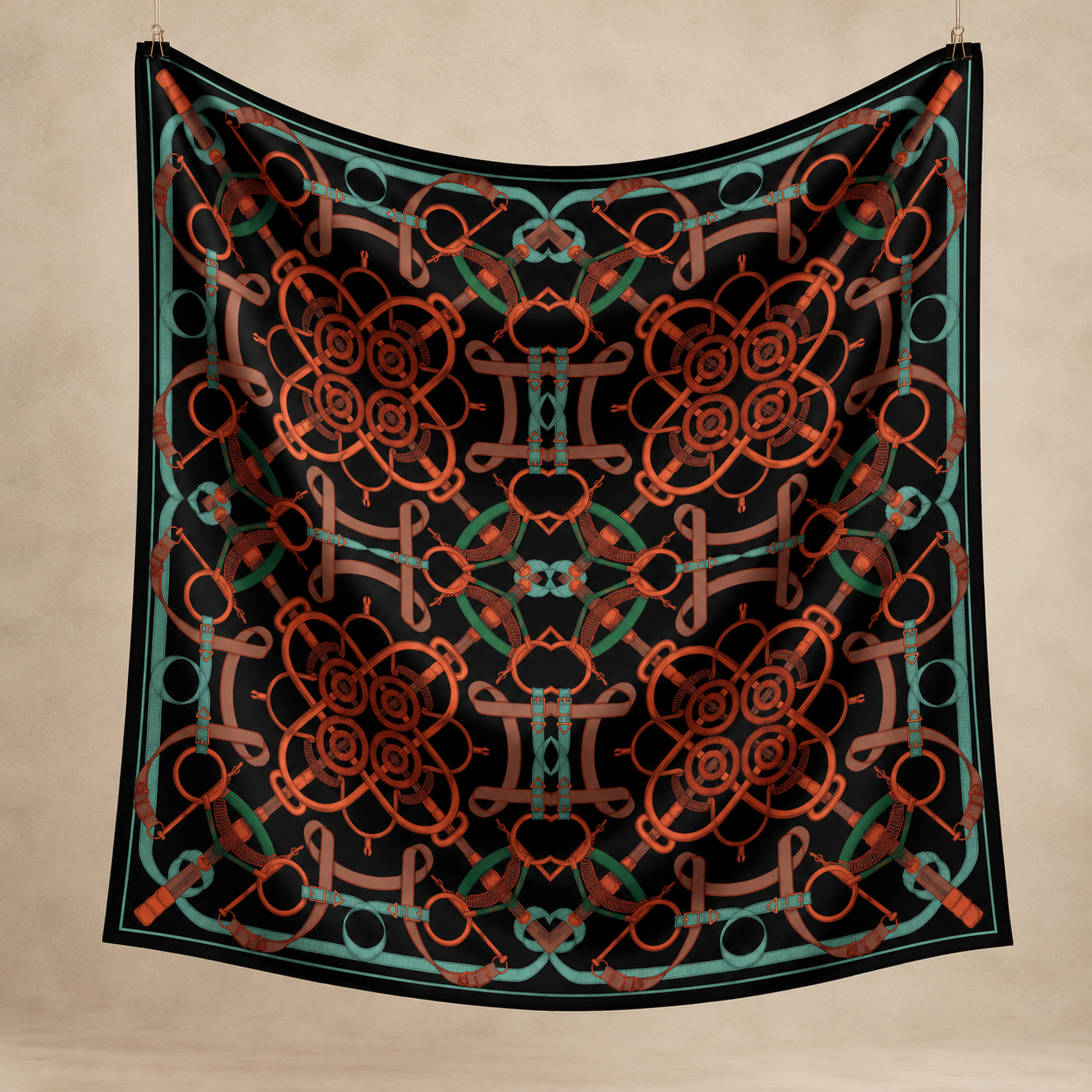140*140 BUCKLE DESEN 3 EŞARP/OMUZ ŞALI SİYAH-KİREMİT